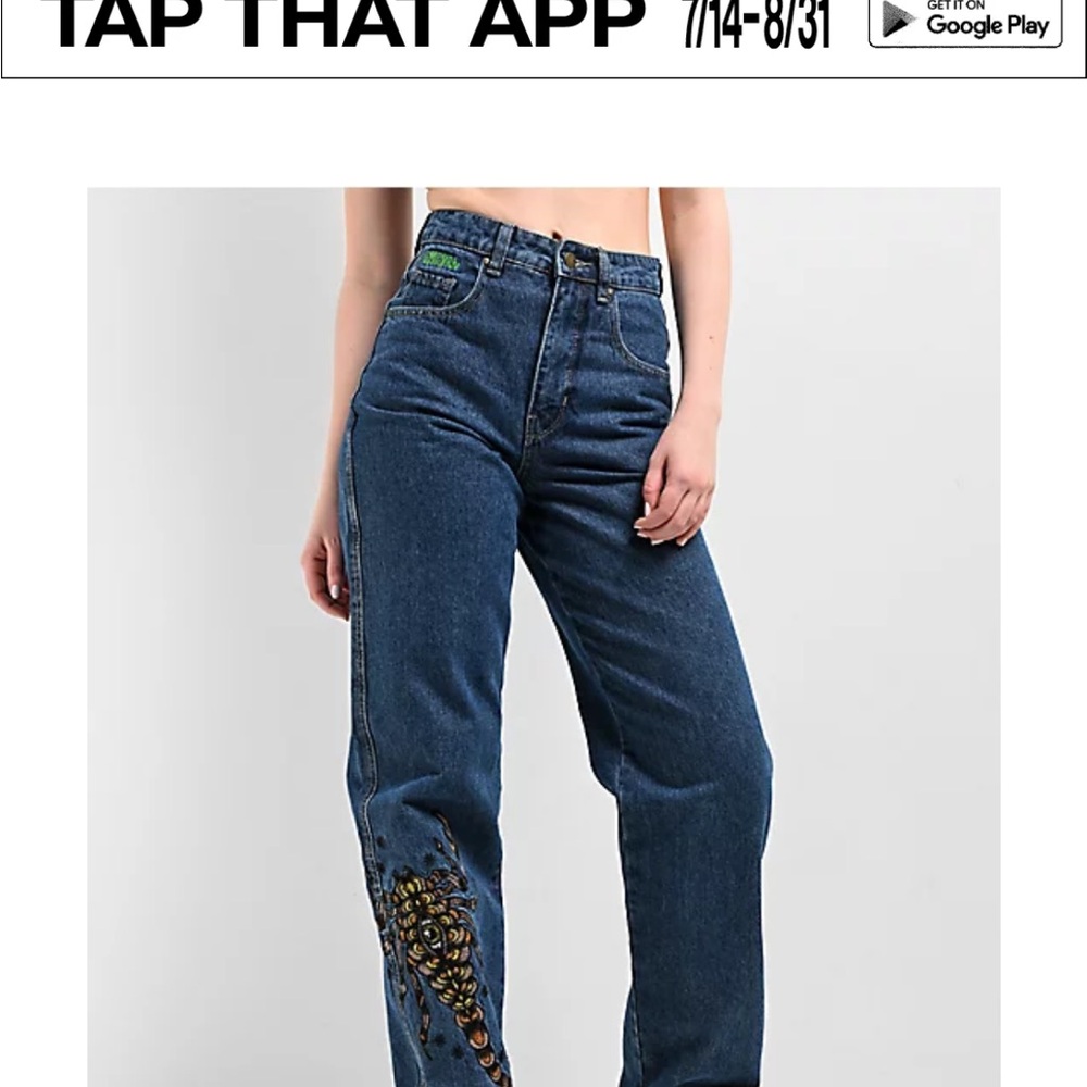 Empyre TORI SCORPION Blue Embroidered Straight Leg Jeans Graffiti Branding Sz. 0